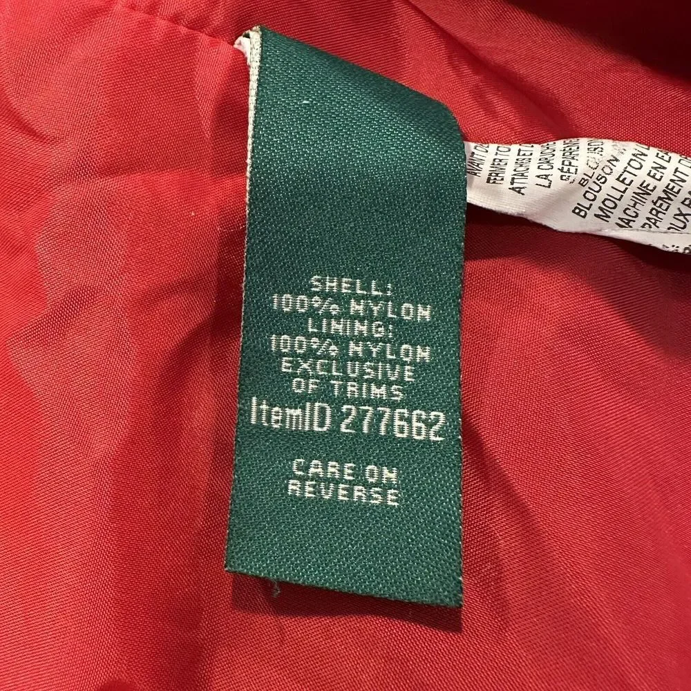 LL Bean Jacket Youth M10-12 Red‎ Gray Hooded Waterproof Shell  Item 277662